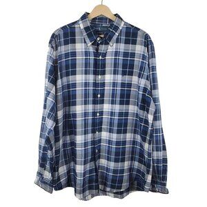 Ralph Lauren‎ Shirt Mens XL Button Up Blue White Plaid Custom Fit 100% Cotton